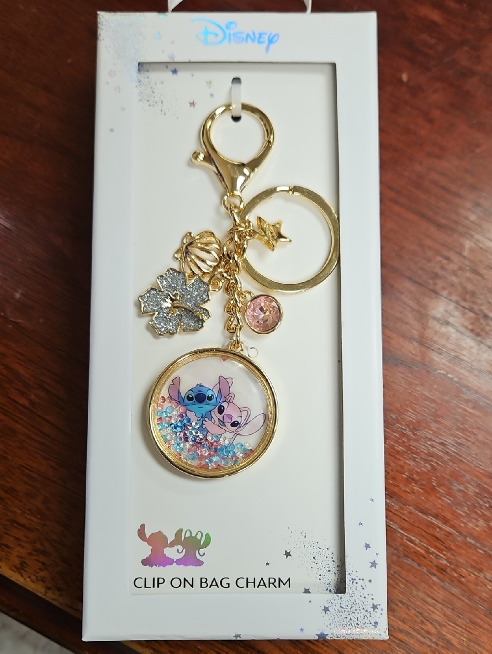Disney Gold Clip-On Charm with Pink and Blue Accents